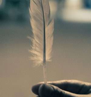 Relato corto, Cómo una pluma. Una mano sujetando una pluma
